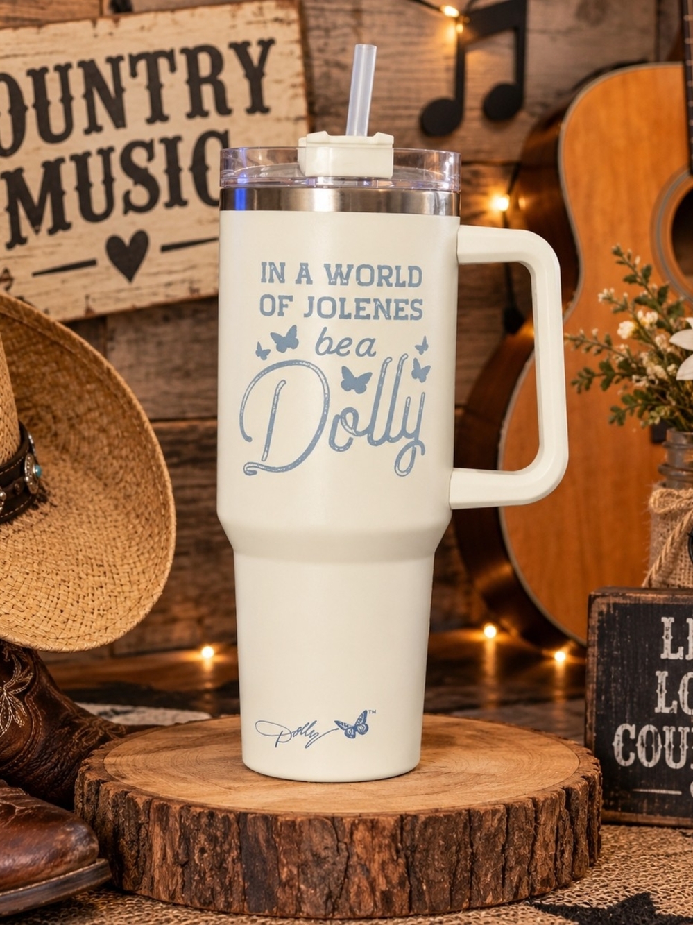 DOLLY PARTON Cream INSULATED Travel Tumbler NWT 44 OZ